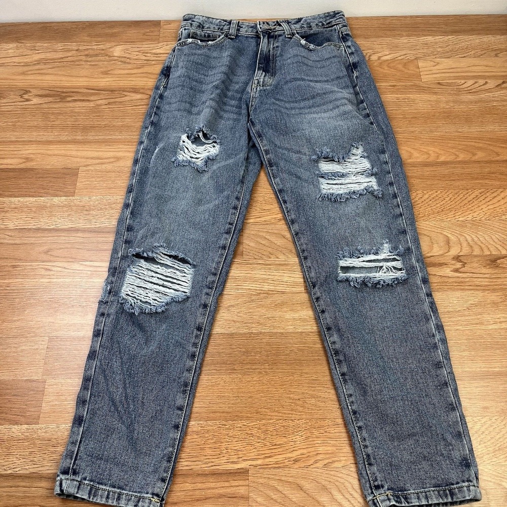 Highway Jeans Size 3 Distressed Straight‎ Leg High Rise Medium Wash